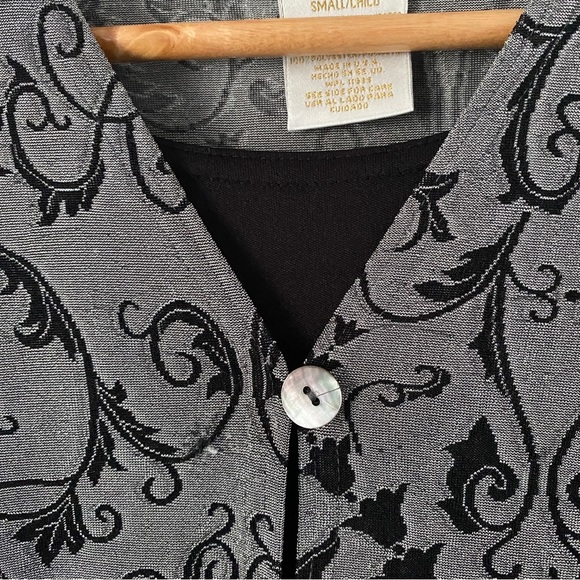 Vintage Christie & Jill Black Gray Floral Button Blouse w. Built in Tank Top SP - Picture 2 of 7